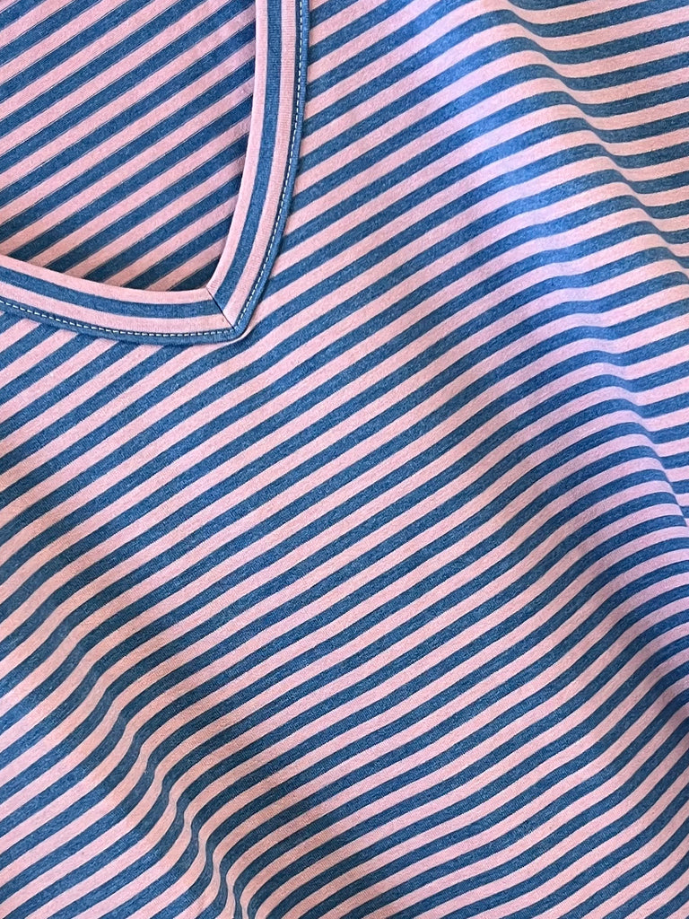 Tiff Striped Short Sleeve - Pink/Denim Blue