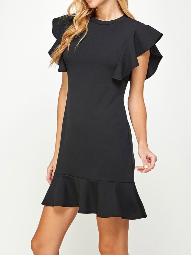 Jayci Flutter Sleeve Dress - Black