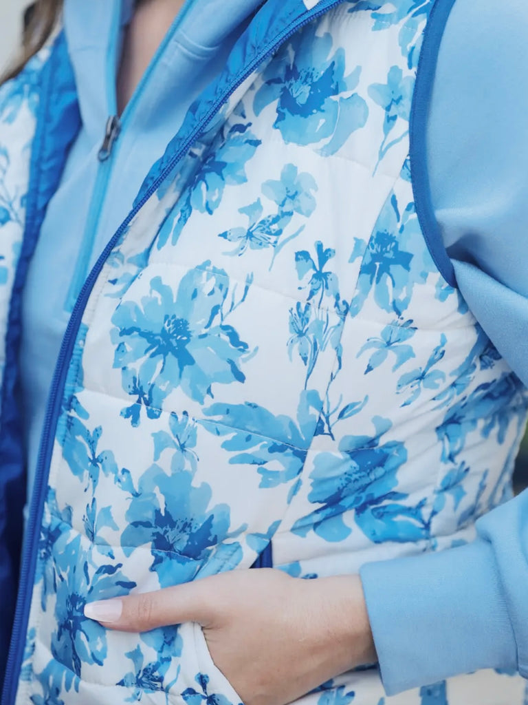 Delilah Puffer Vest- Blue Eternal Blossom