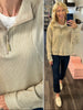 Veronica Ribbed 1/4 Zip With Pockets - Tan
