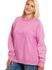 Riley Ribbed Accent Pullover - Mineral Washed Mauve - PLUS