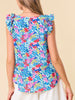 Rhonda Blue Floral Ruffle Sleeve Blouse