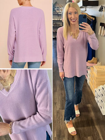 Amie Open Knit Short Sleeve Sweater - Lilac