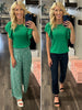 Adelaine Ribbed Ruffle Sleeve - Kelly Green