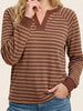Karina Striped V-Neck Slit Brown/Burgundy