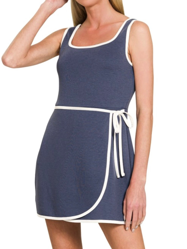 Evie Wrap Dress with Shorts - Navy Heather