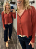 Katie Rust Waffle Knit Button Shirt