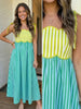 Lacey Striped Tied Dress- Green/Blue