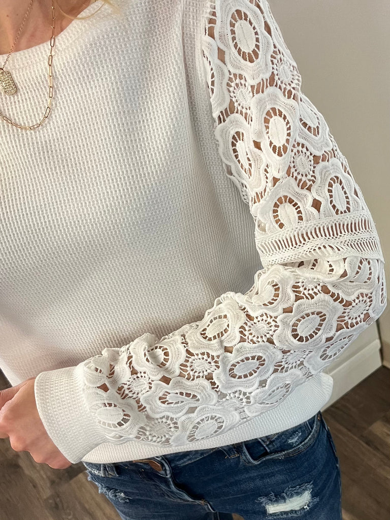 Brit Lace Sleeve Boatneck Top