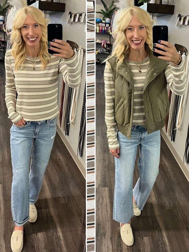 Emmi Striped Long Sleeve - Cream/Taupe