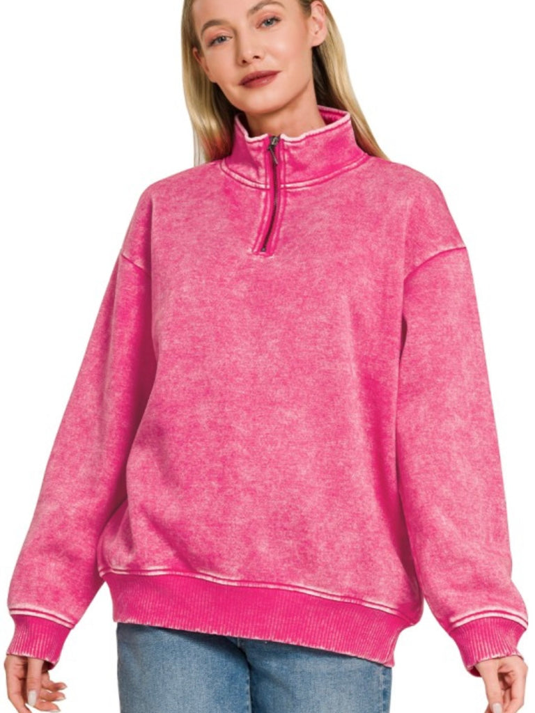 Jessa So-Soft 1/4 Zip Pullover - Hot Pink