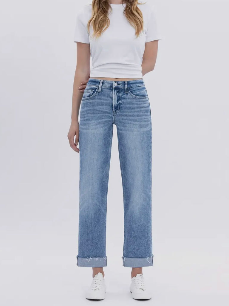 Brandie High-Rise Cuffed Crop Straight Denim