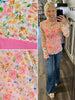 Hanna Mesh Long Sleeve Top - Coral / Yellow