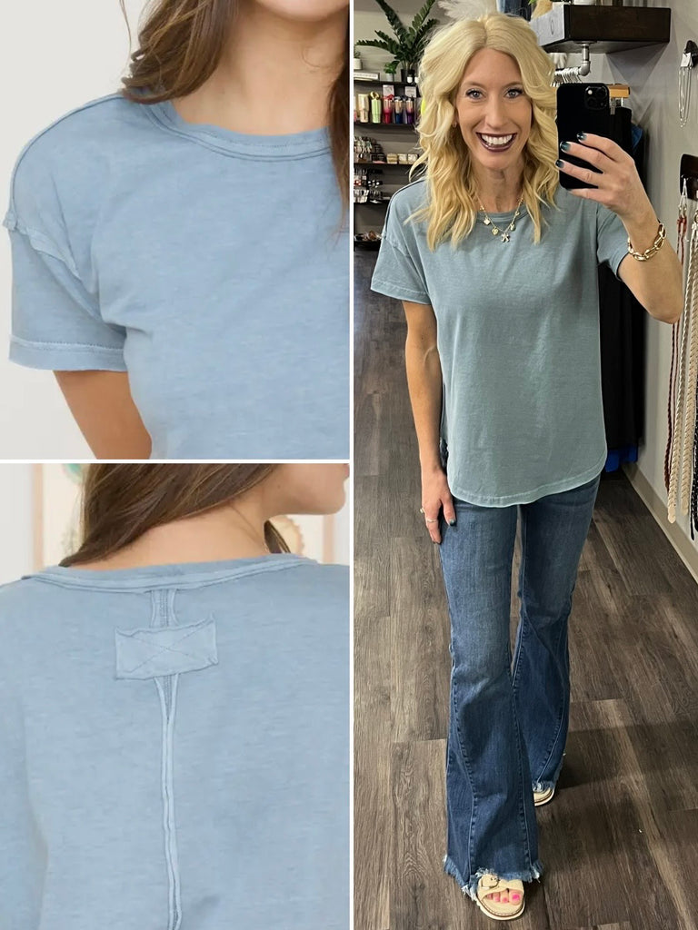 Bristol Exposed Seam Tee - Slate Blue