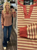Karina Striped V-Neck Slit Brown/Burgundy
