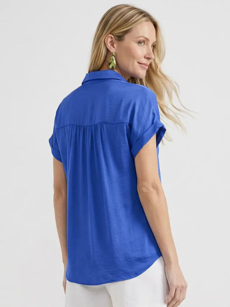 Carmen Button-Up Blouse - Royal