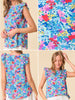 Rhonda Blue Floral Ruffle Sleeve Blouse
