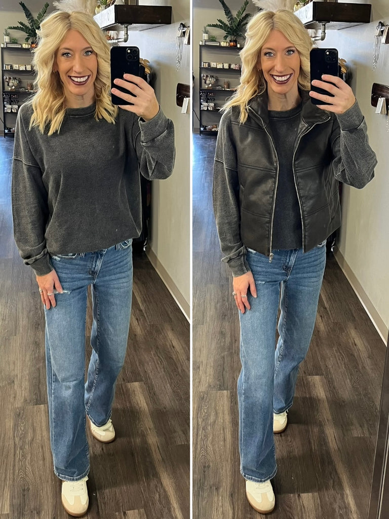 Sadie Mineral Wash Long Sleeve - Charcoal