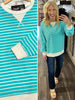 Aubrie Striped Crewneck - Teal