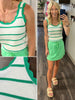 Ayla Scalloped Striped Tank - Green/White