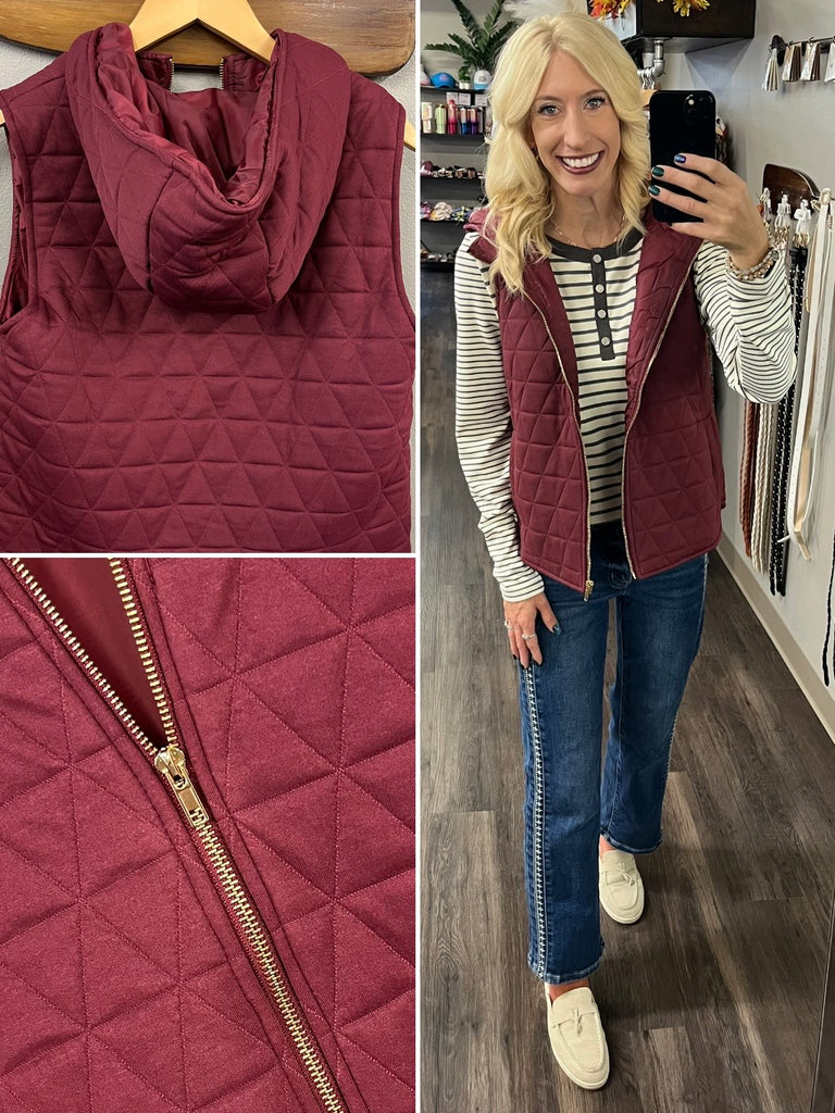 Suri Quilted Vest - Maroon
