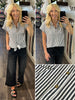 Kiera Striped Button Up - Charcoal
