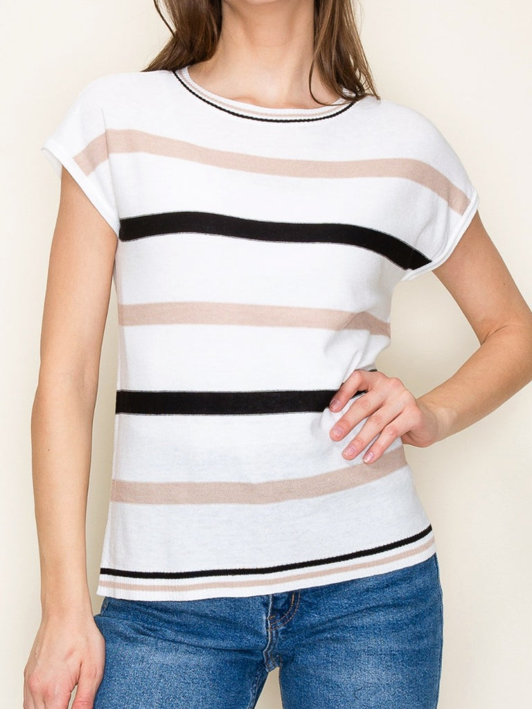 Melana Striped Short Sleeve Sweater