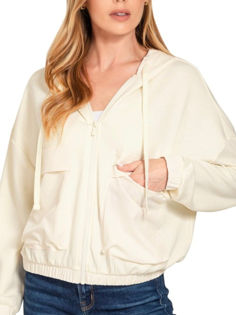 Jenna Zip Up Hoodie - Cream