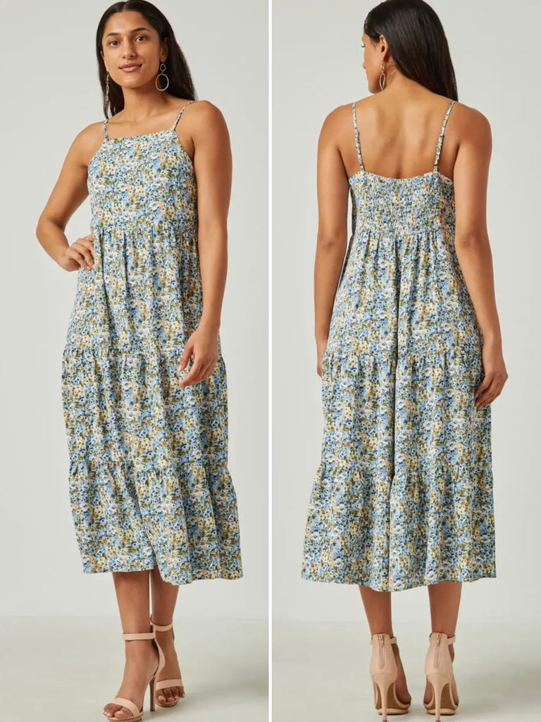 Malika Tiered Blue Floral Dress