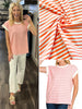 Penny Contrast Striped Loose Tee - Coral