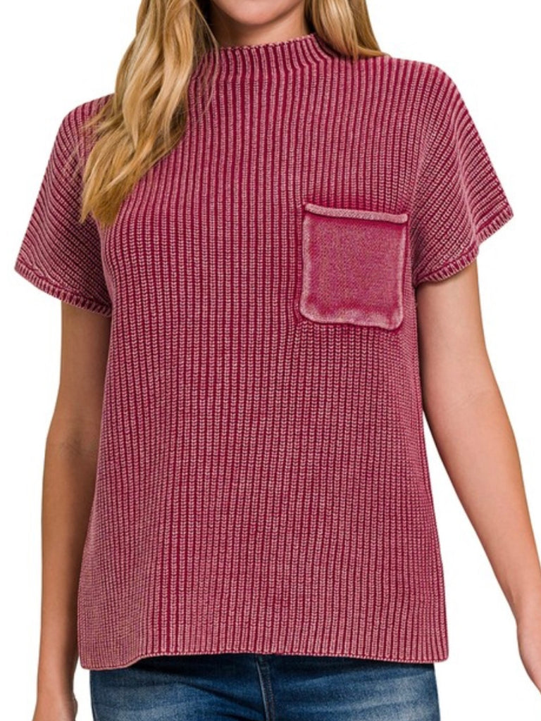 Hanna Short Sleeve Pocket Sweater - Merlot