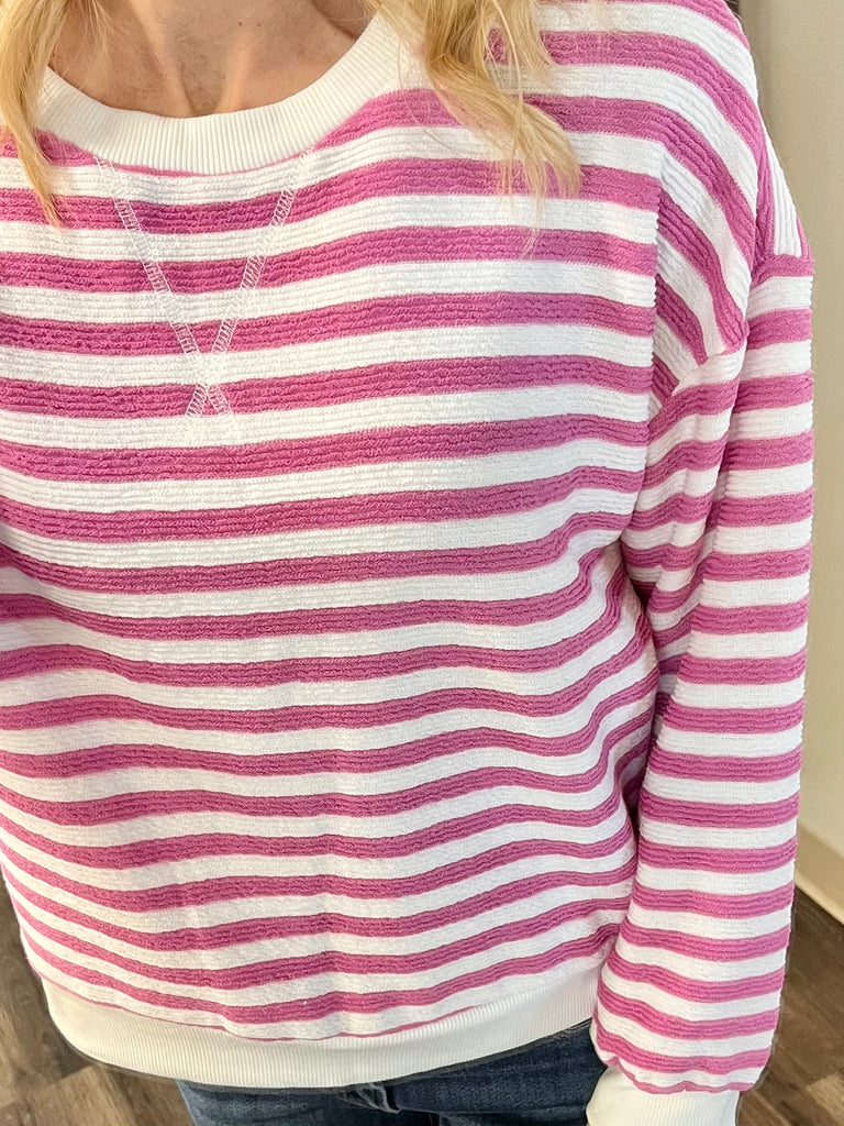 Millie Striped Crewneck - Mauve
