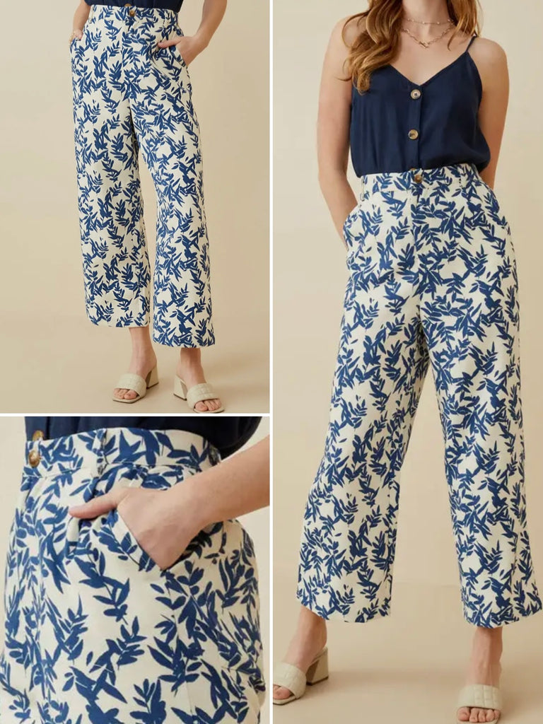 Zara Blue/White Floral Wideleg Pants