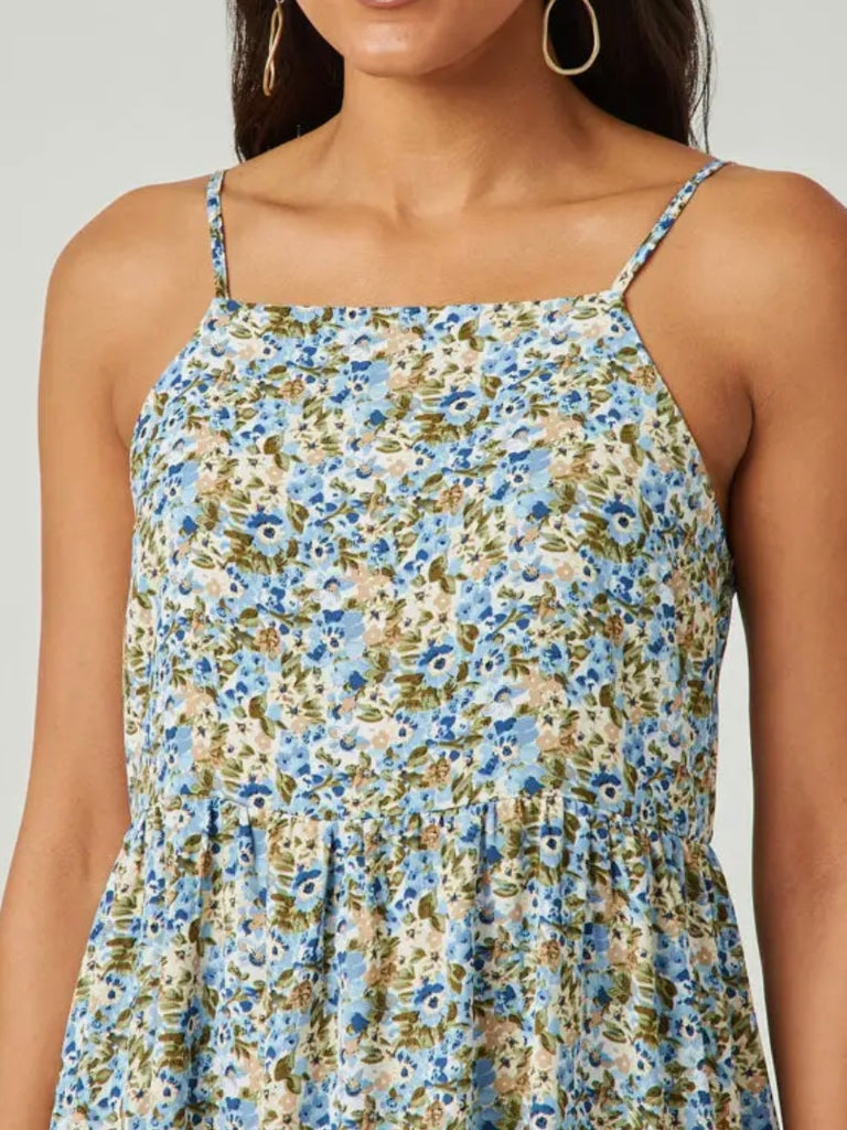 Malika Tiered Blue Floral Dress