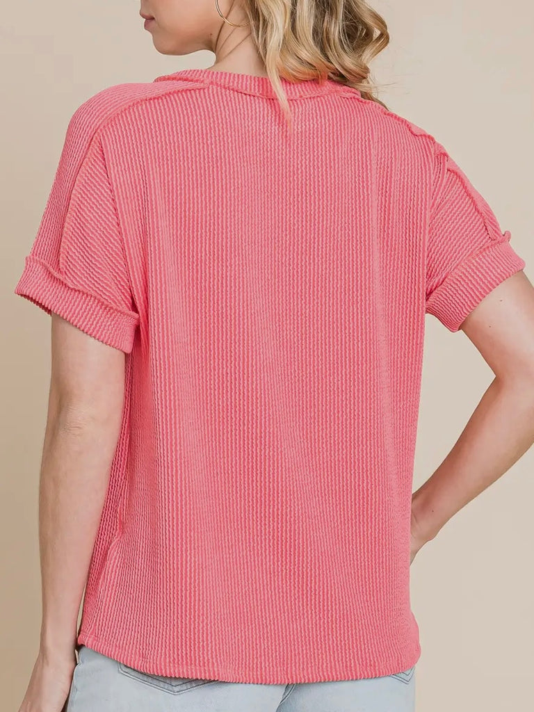 Hallie Ribbed Shirt - Pink