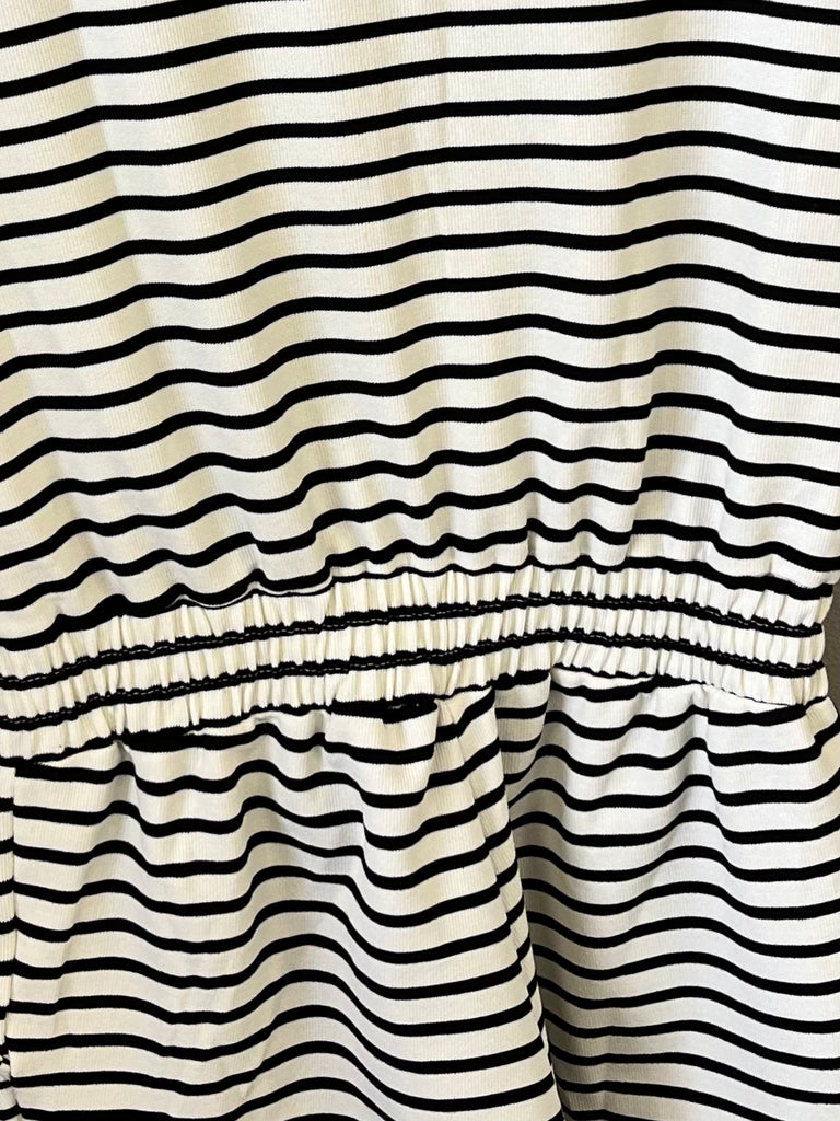 Elin Stripe Zip-Front Drawstring Romper