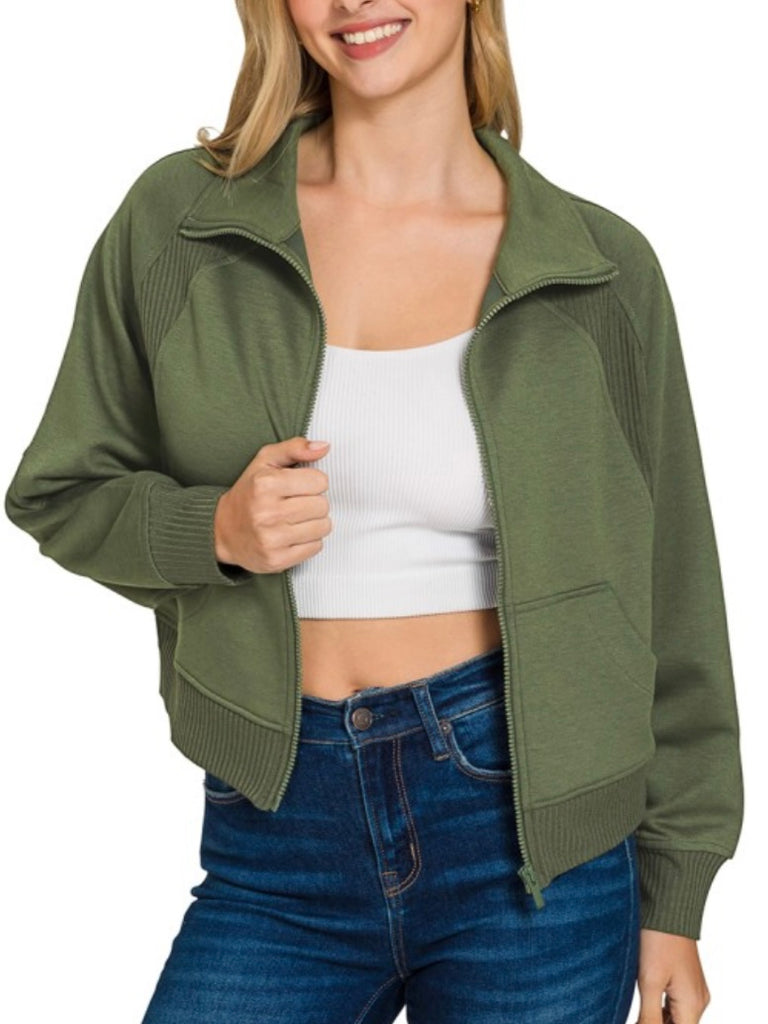 Belle Scuba Zip Jacket - Olive