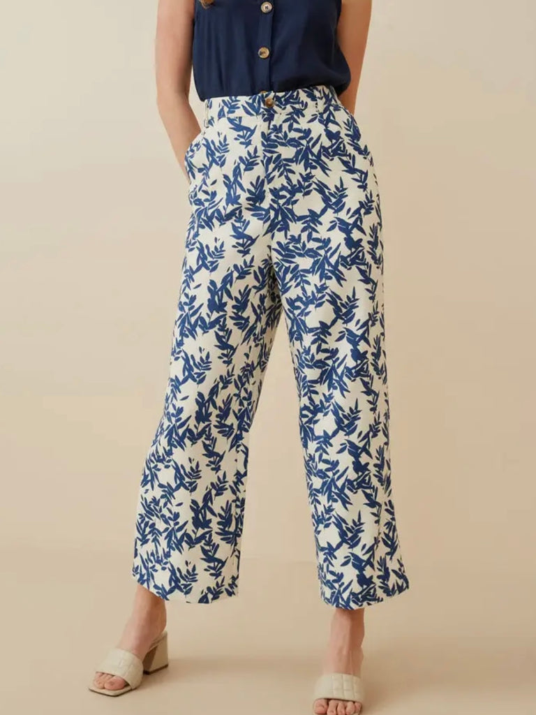 Zara Blue/White Floral Wideleg Pants