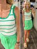 Ayla Scalloped Striped Tank - Green/White