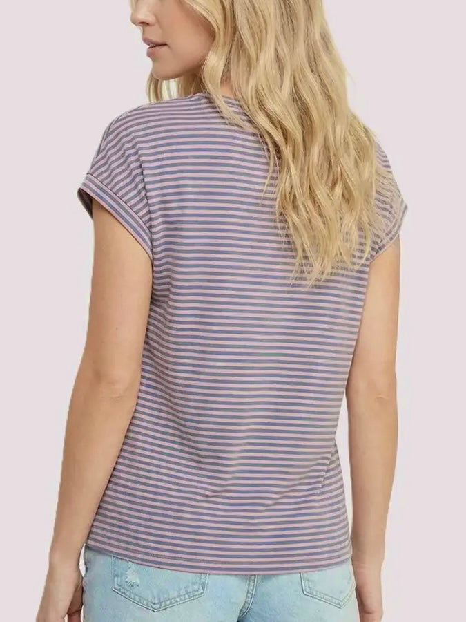Tiff Striped Short Sleeve - Pink/Denim Blue