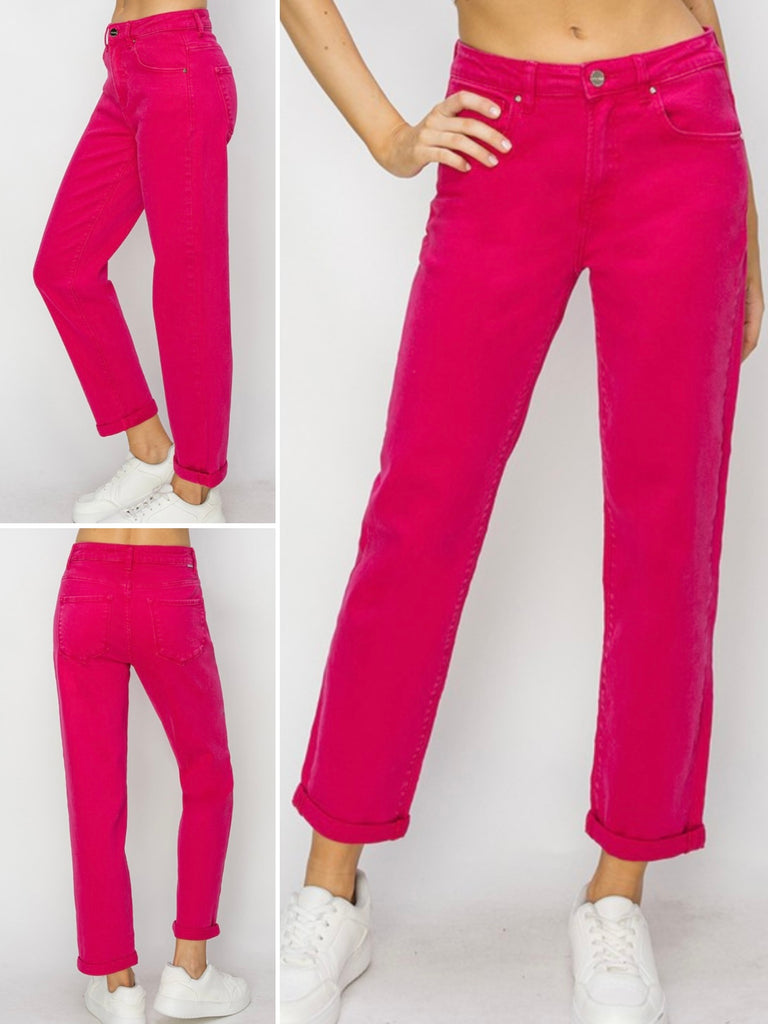 Jenna High-Rise Ankle Denim - Fucshia