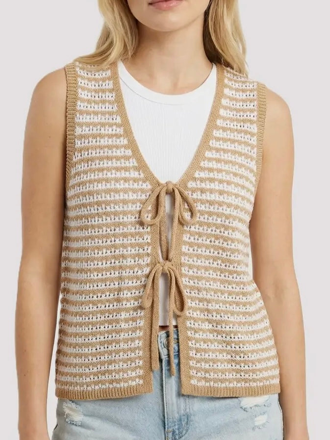 Jenn Tied Knit Vest - Taupe