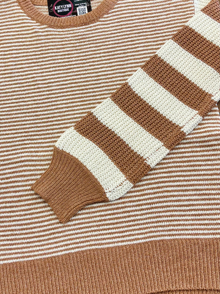 Julie Striped Accent Sweater - Camel