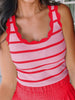 Ayla Scalloped Striped Tank - Red/Pink