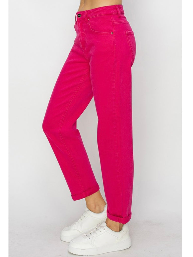 Jenna High-Rise Ankle Denim - Fucshia