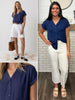 Carmen Button-Up Blouse - Navy