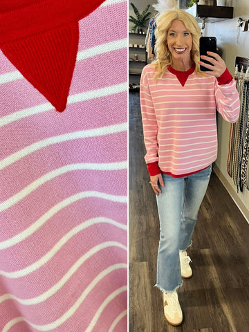 Mandy Blue Contrast Stripe Top