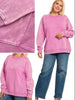 Riley Ribbed Accent Pullover - Mineral Washed Mauve - PLUS