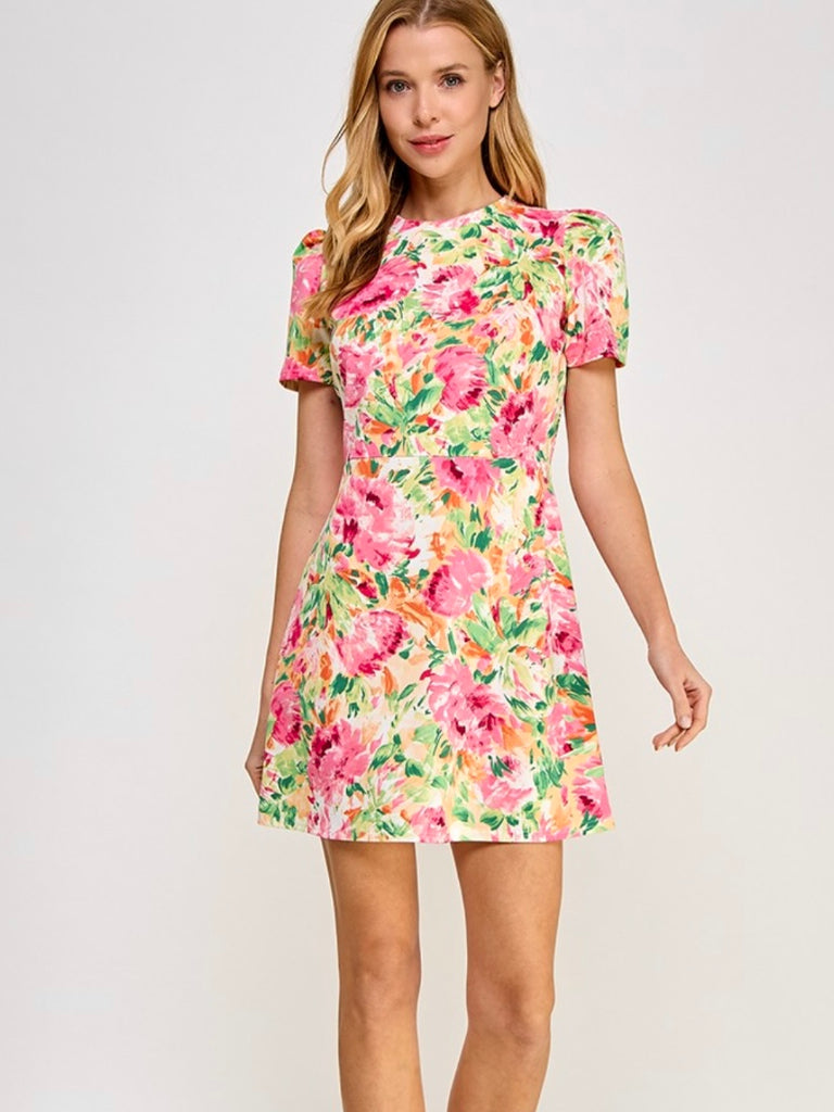 Marni Floral Short Sleeve Dress - Pink