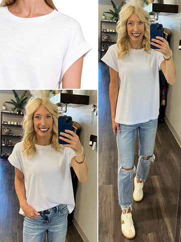 Mia Cropped Pocket Tee - Cream